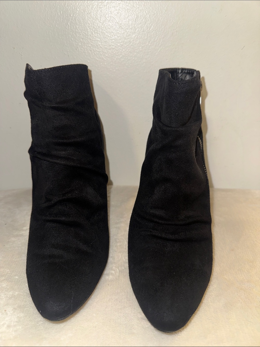 Rialto Black Suede Slouch Ankle Booties with Side Zip